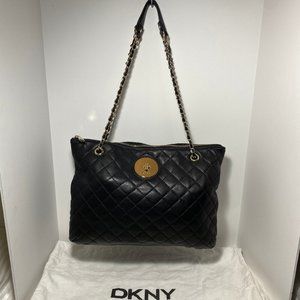 DKNY Quilted Leather double Chain handle Zip Tote